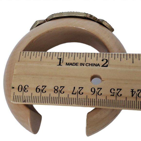 Banana Republic Wood Cuff Bracelet Large Goldtone Studded Accent Opening 1 1/4" - Picture 8 of 8